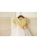 Short Sleeves Gold Sequin Ivory Tulle Knee Length Flower Girl Dress